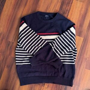 J. Crew Navy and White Striped Crewneck Sweater